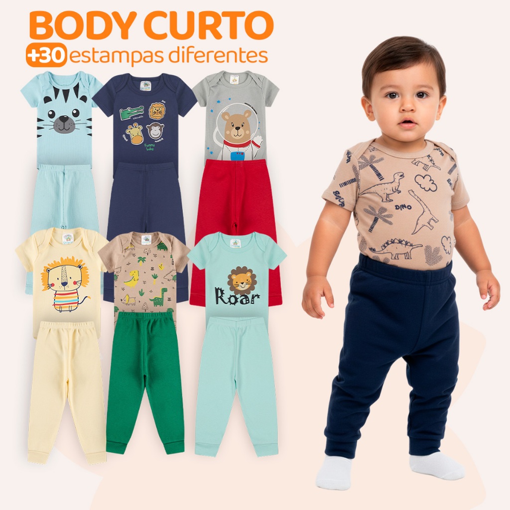 Kit 4 Peças de Roupas para Bebê Menino Kit 2 Body Roupa Infantil Bebê