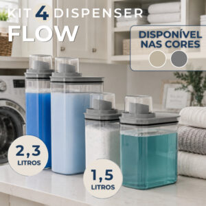 Kit 4 Peças Dispenser Flow 1,5 Litros e 2,3L Porta Sabão Líquido