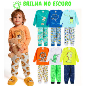 Kit 4 Peças Pijama Brilha no Escuro Sortido Infantil Menino Inverno