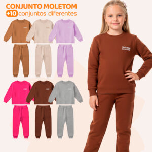 Kit 4 Peças Roupa Infantil Menina de Moletom Peluciado Conjuntos