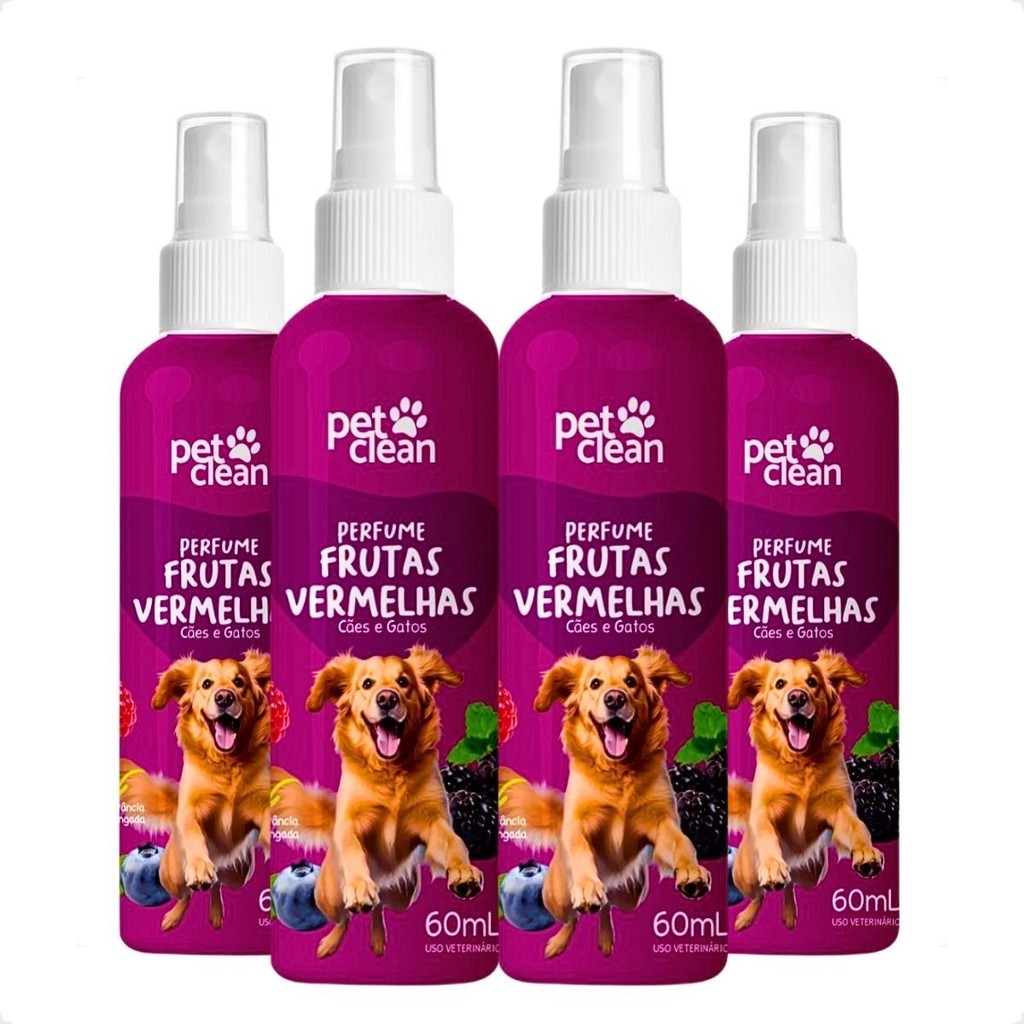 Kit 4 Perfume Colônia Frutas Vermelhas 60ml P Cães E Gatos Pet Clean — Perfumes