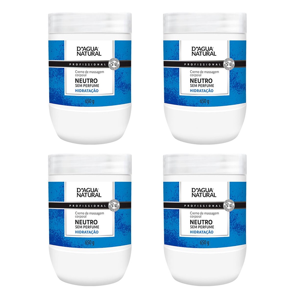 Kit 4 Potes Creme De Massagem Corporal Dagua Natural Neutro 650g Sem — Perfumes