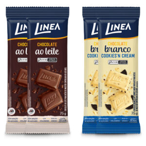 Kit 4 Tabletes de Chocolate Linea Sabor Cookies’n Cream e Ao Leite 75g