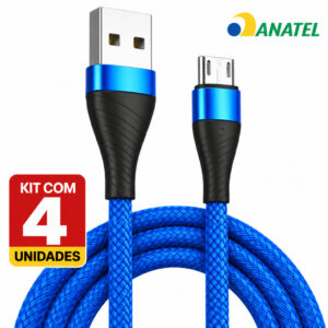 Kit 4 Unidades Cabos Carregador v8 Android Micro Usb 2 Metros