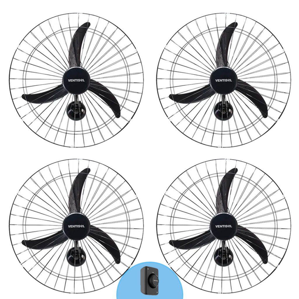 Kit 4 Ventiladores De Parede 60cm Diâmetro Marca Ventisol 3 Pás Preto