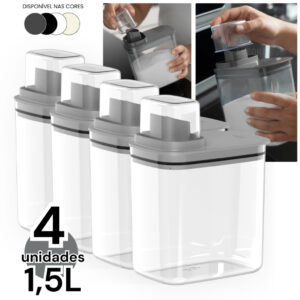 Kit 4un Dispenser Flow 1,5 Litros Porta Sabão Líquido em Pó Amaciante