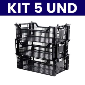 Kit 5 Caixa Plástica Organizadora Hortifruti Feira Oferta Fruteira