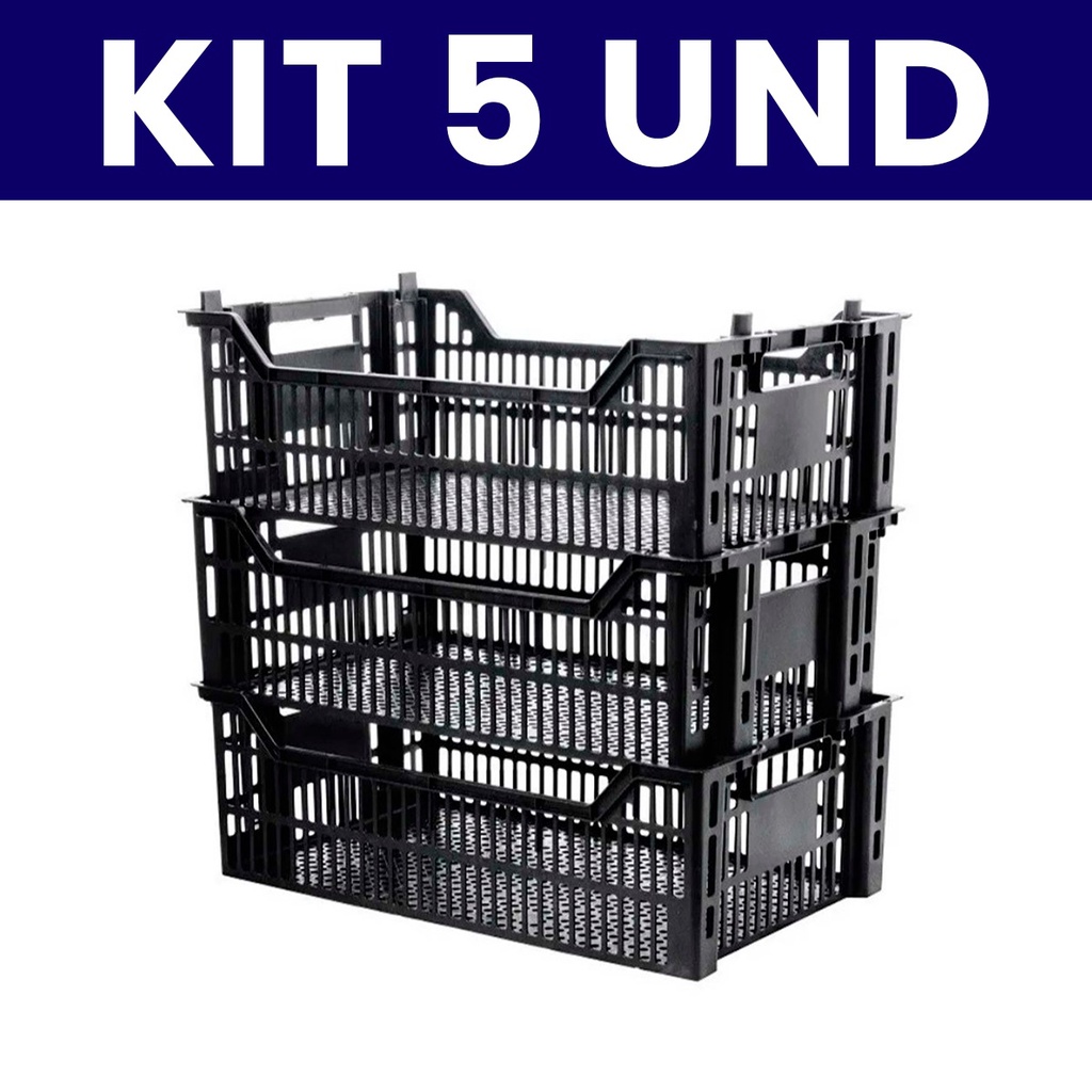 Kit 5 Caixa Plástica Organizadora Hortifruti Feira Oferta Fruteira
