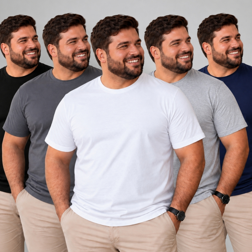 Kit 5 Camiseta Masculina Plus Size Básica 100% Algodão Camisa Extra