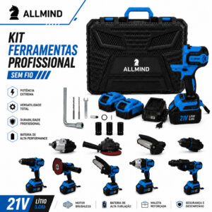 Kit 5 em 1 Multifuncional Martelete Furadeira Esmerilhadeira Chave de