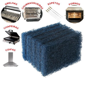 Kit 5 Fibra Limpeza Ultra Pesada Grelha Forno Panela Churrasqueira