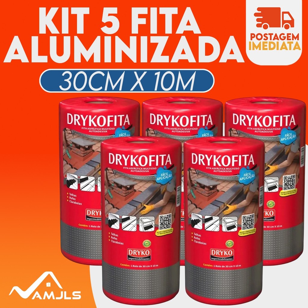 Kit 5 Fita Adesiva De Manta asfáltica adesiva Aluminizada Dryko 30cm
