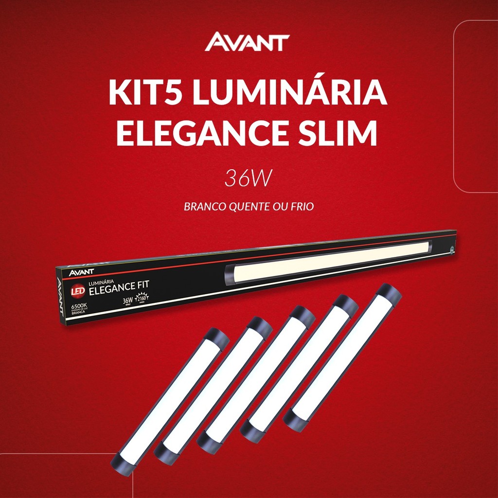 Kit 5 Luminaria Led Elegance Fit 36w 3000k ou 6500K 110v 220v Preto