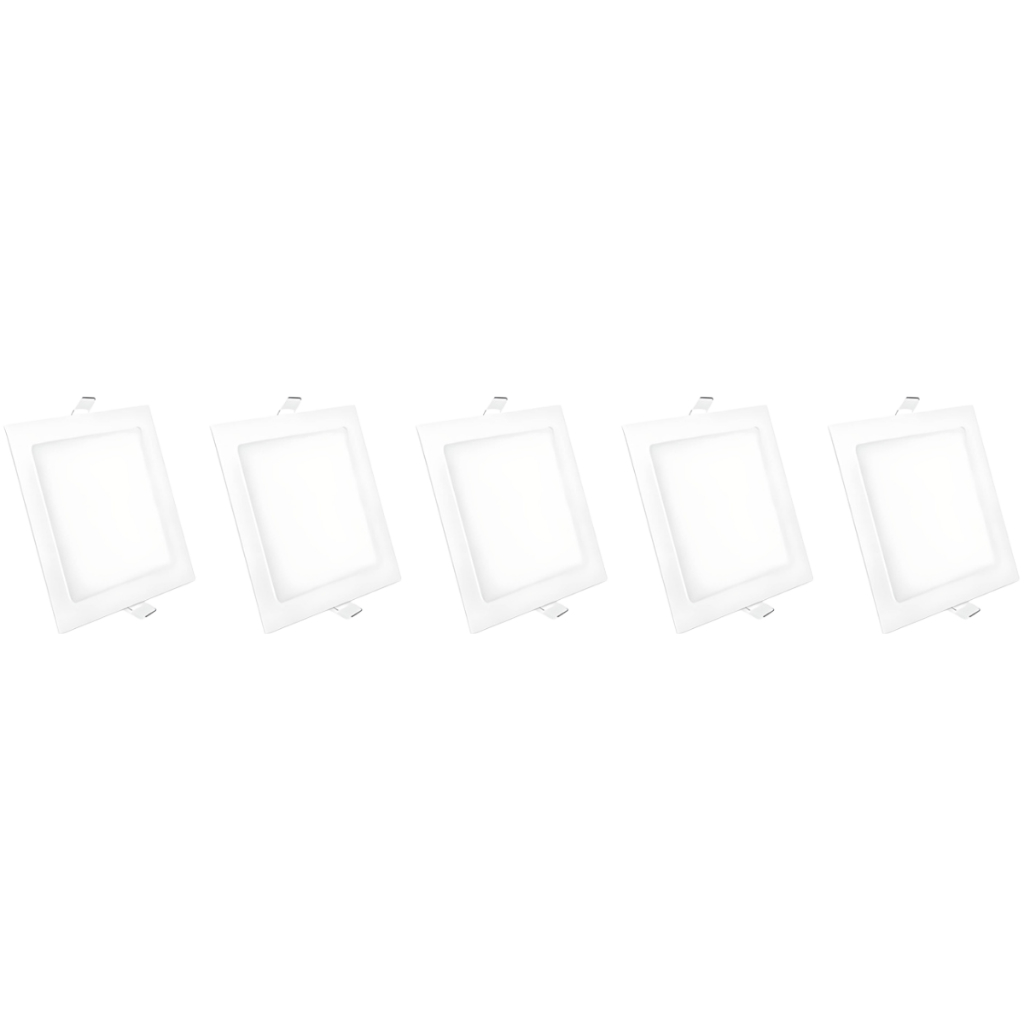 Kit 5 Luminária Painel Plafon Led Embutir Quadrado 12w Bivolt Elgin