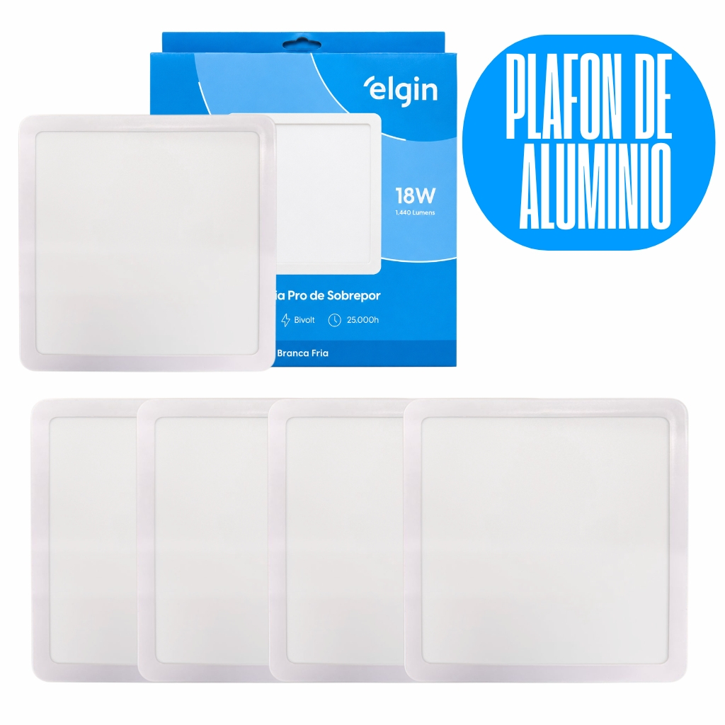 Kit 5 Luminária Painel Plafon Pro Aluminio Sobrepor Quadrado Led 18w