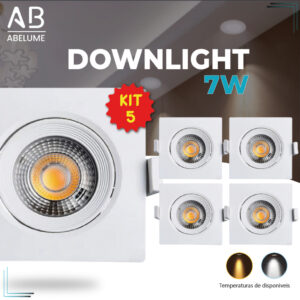 Kit 5 Luminária Spot Led Quadrado Direcionável 7W Embutir Gesso Teto — Decoração