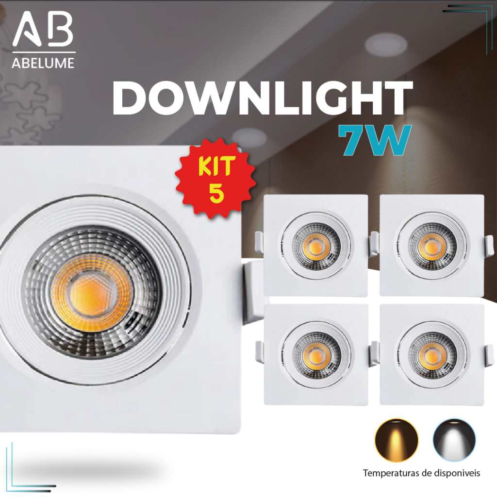 Kit 5 Luminária Spot Led Quadrado Direcionável 7W Embutir Gesso Teto — Decoração
