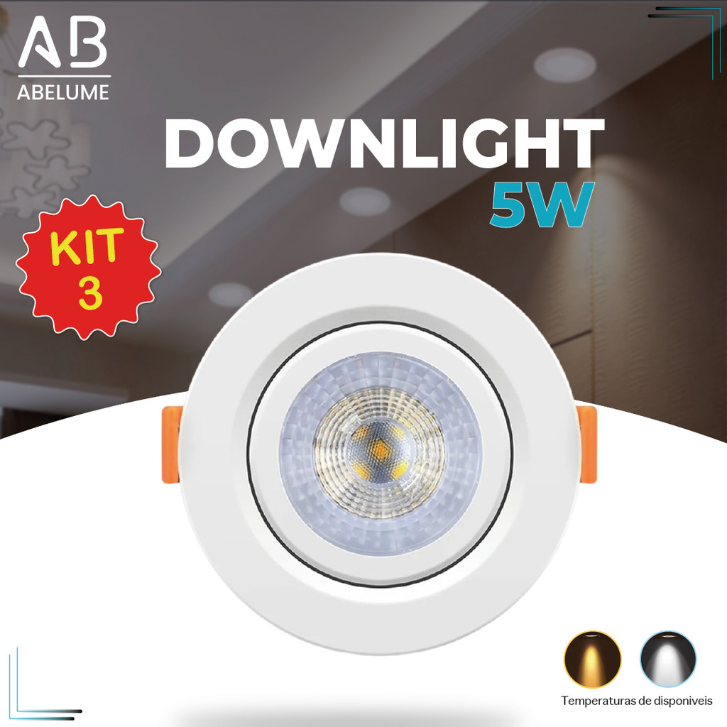 Kit 5 Luminária Spot Led Redondo Direcionável 5W Embutir Gesso Teto
