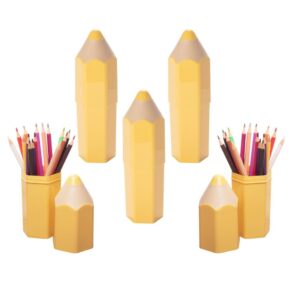 Kit 5 Organizadores Lápis Amarelo 3D Lúdico Mesa Porta Objetos Porta