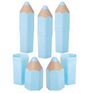 Kit 5 Organizadores Lápis Azul Claro 3D Lúdico Mesa Porta Objetos