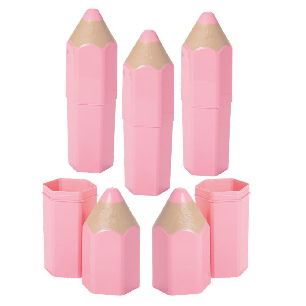 Kit 5 Organizadores Lápis Rosa Claro 3D Lúdico Mesa Porta Objetos