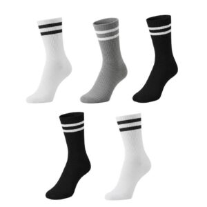 Kit 5 Pares Meias Listradas Cano Médio Algodão Academia Cross Skate