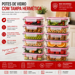 Kit 5 Pote Hermético 370ml 630ml 500ml 800ml 1000ml 1500ml Hermético