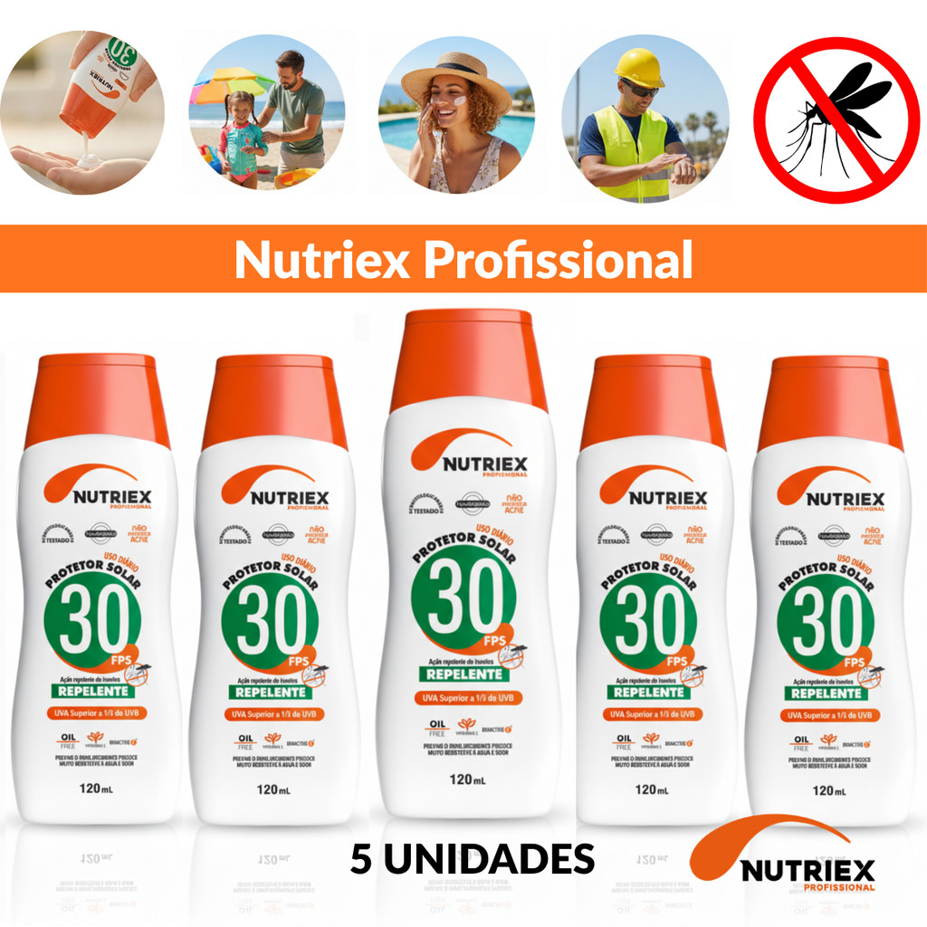 Kit 5 Protetor Solar Nutriex Fps 30 Repelente 120ml Anti