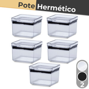 Kit 5 Unidades Pote Hermético Quadra Pequeno 480ml C Tampa Paramount