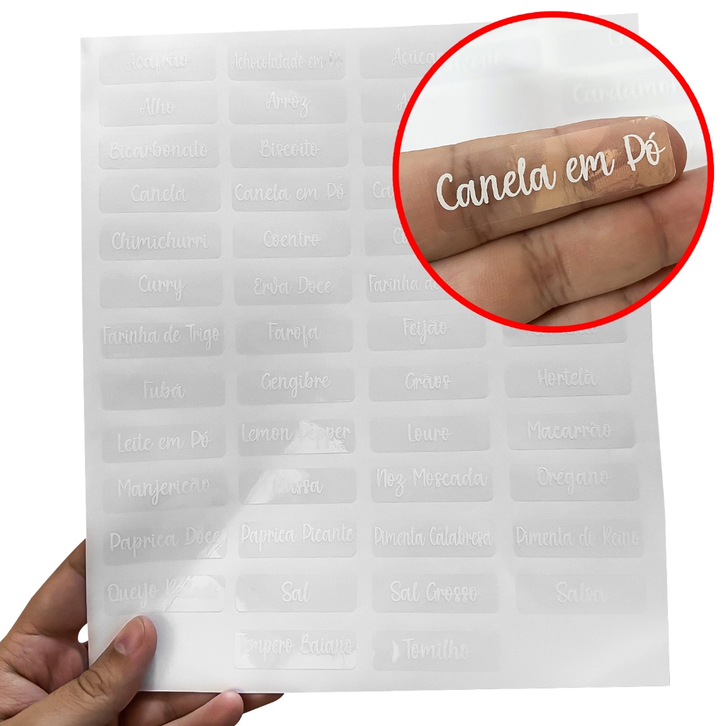 Kit 50 Adesivos Potes Organizadores Tempero Mantimento Condimentos