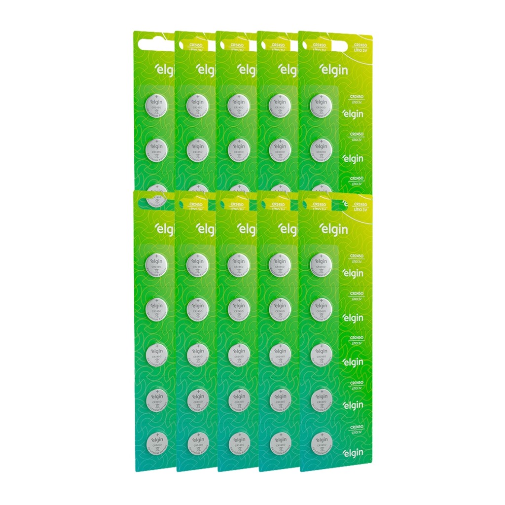 Kit 50 Bateria Pilha Moeda Cr2450 10 Cartela Brinquedo Elgin