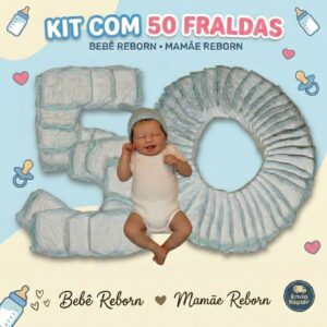 Kit 50 Fraldas Descartáveis Boneca Bebê Mamãe Reborn Veste de 45 a