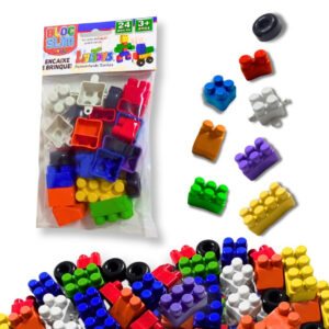 Kit 50 Pacotes Bloco De Montar Encaixar com Rodinha Brinquedo