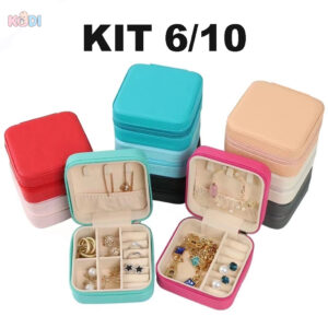 Kit 6 10 Porta Jóias Portátil de Couro Caixa Organizadora Viagem para
