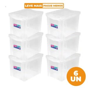 Kit 6 Caixas Organizadoras 30L Transparente Radical Colors Ordene