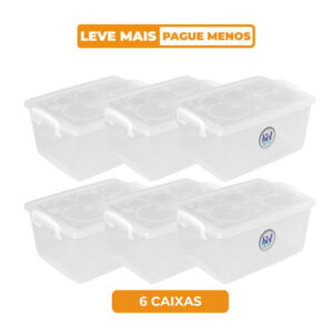 Kit 6 Caixas Organizadoras Plásticas com Trava e Alça Cristal 650ml