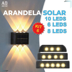 Kit 6 Luminária Arandela Solar 6 8 e 10 LED Luz Branco Quente para