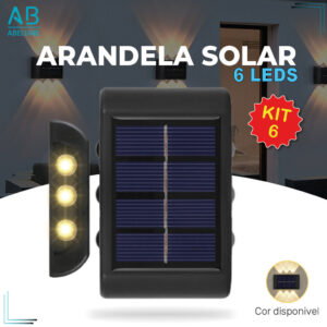 Kit 6 Luminária Arandela Solar 6 LED Luz Branco Quente para Parede a