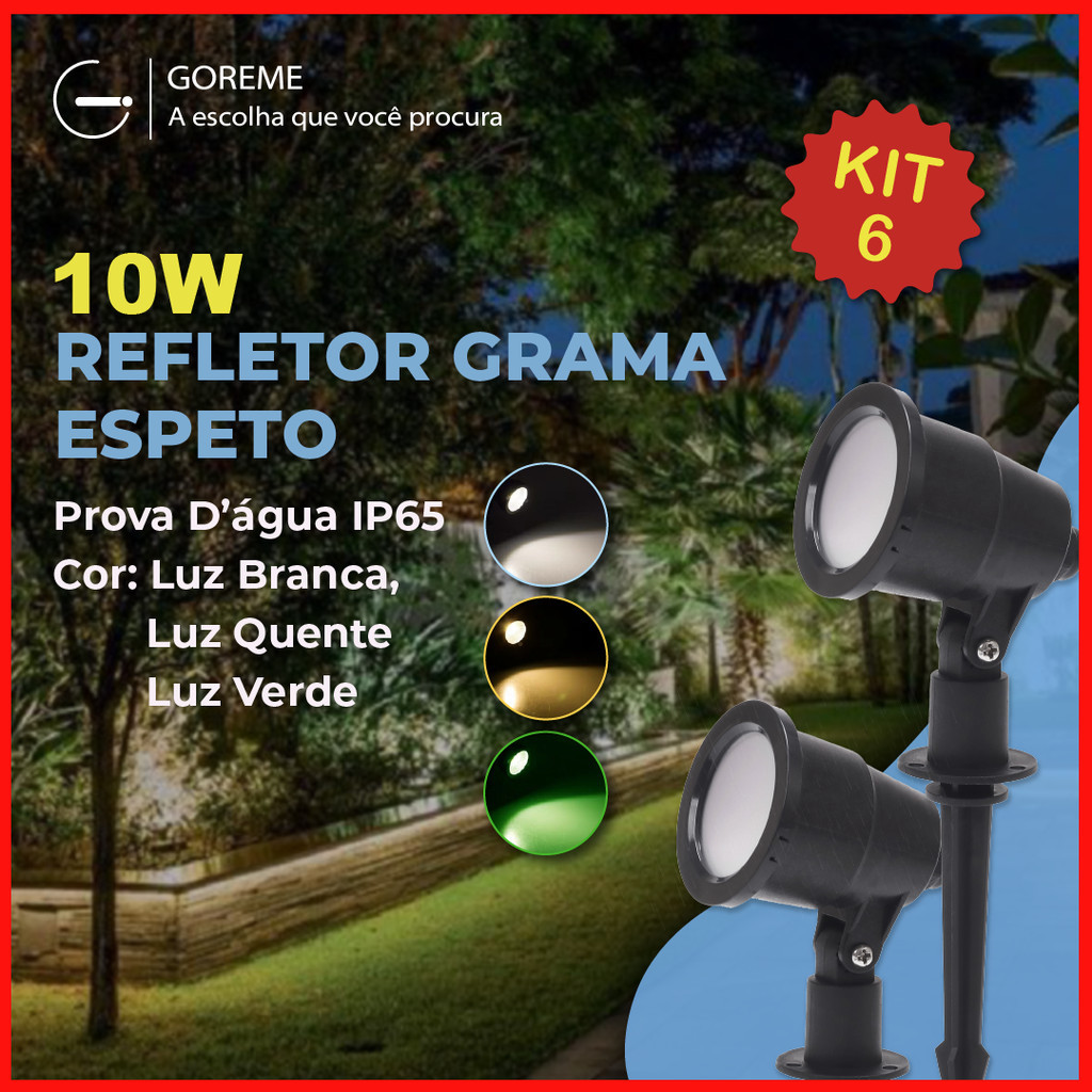 Kit 6 Luminária Espeto Jardim LED 10W Luz de Gramado À Prova D'àgua