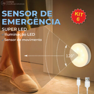 Kit 6 Luminária Led Sensor De Presença Automático 3 Tons de Luz