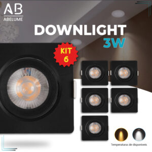 Kit 6 Luminária Spot Led Quadrado Direcionável 3W Embutir Gesso Teto