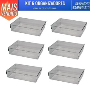 Kit 6 Organizador Acrílico Empilhavel Cozinha Gaveta Escritorio