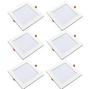 Kit 6 Painéis Plafon Quadrado Embutir 12W Luz Branca 6500K Luminária