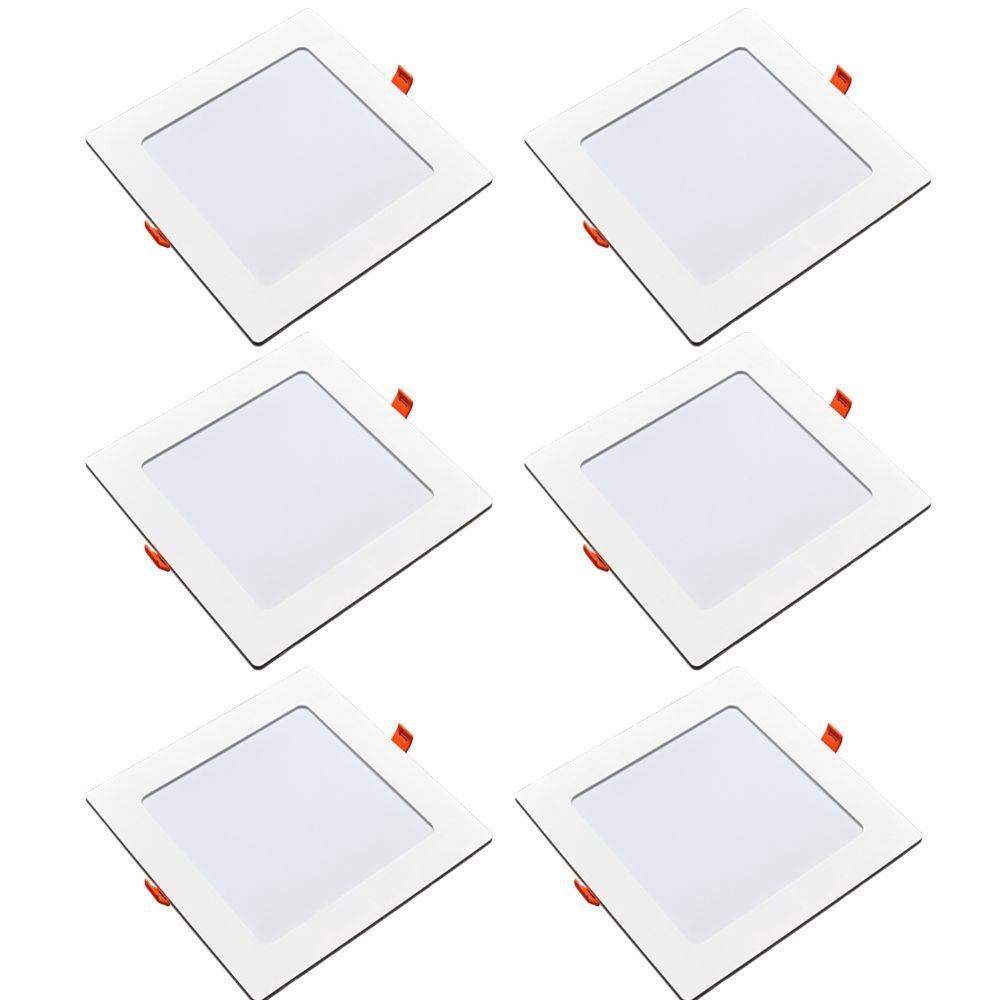 Kit 6 Painéis Plafon Quadrado Embutir 12W Luz Branca 6500K Luminária