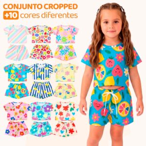 Kit 6 Peças de Conjunto Cropped Infantil Menina Moda Praia Verão