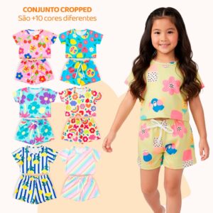 Kit 6 Peças de Conjunto Cropped Infantil Menina Moda Praia Verão