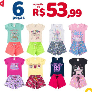 Kit 6 Peças Roupa Infantil Menina Verão Conjunto Feminino Tamanhos 1