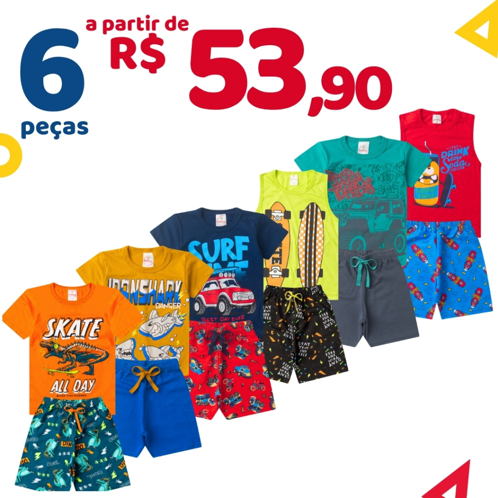 Kit 6 Peças Roupa Infantil Menino Verão Conjunto Criança Masculino