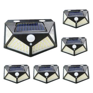 Kit 6un Luminária Solar Parede 100 Led Sensor Presença Com 3 Funções