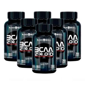 Kit 6x Bcaa 2400 30 Tabletes cada Caveira Preta Black Skull